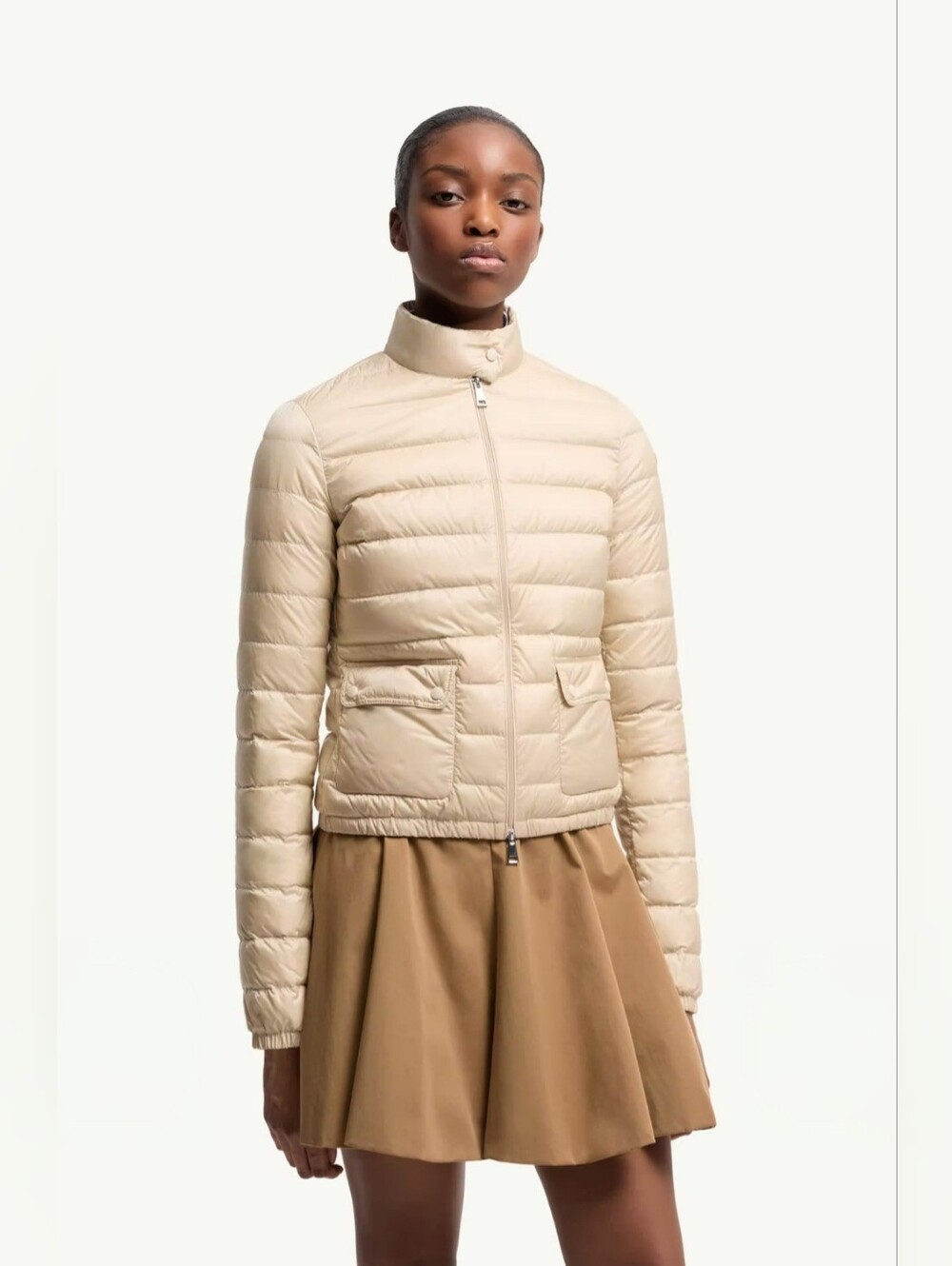 Authentic Moncler Lans Packable Short Light Beige Quilted Jacket